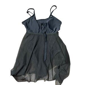 Womens Black Mesh Overlay Swimsuit Large Adjustable Straps & Ruched Front Design